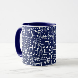 Navy Blau Kobaltblau Weiße tanzende Noten Tasse