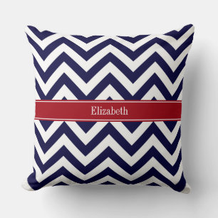 Navy Blau Lg Chevron Cranberry Namensmonogramm Kissen