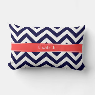 Navy Blau Lg Chevron Korallenrot Namensmonogramm Lendenkissen
