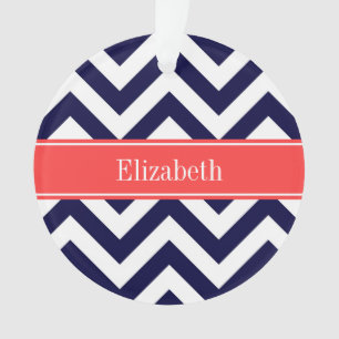 Navy Blau Lg Chevron Korallenrot Namensmonogramm Ornament
