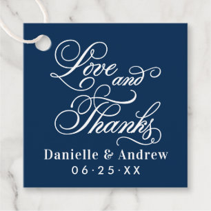 Navy Blau Liebe und Dank Kalligrafie Hochzeit Geschenkanhänger