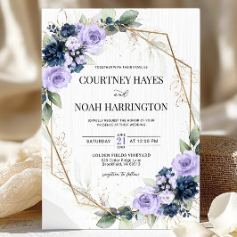 Navy Blau Lila Violett Gold Geometrische Hochzeit Einladung