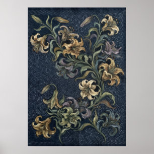 Navy-Blau-Lilien-Blumenposter Poster