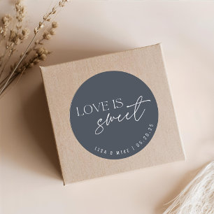 Navy Blau Love is Sweet Hochzeitsgeschenk Runder Aufkleber