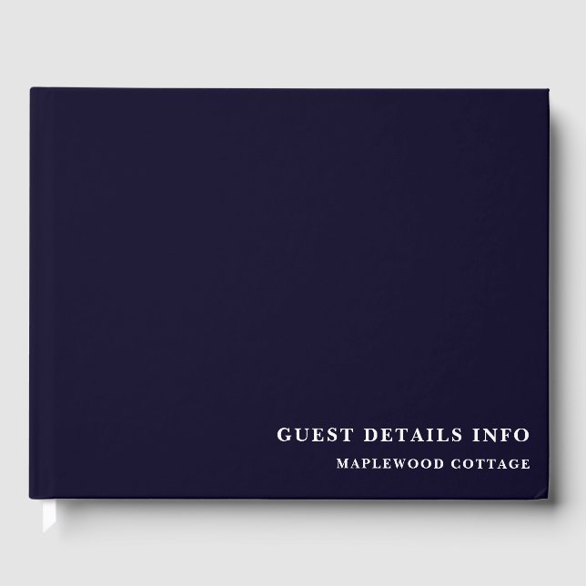 Navy Blau Minimal Urlaub Gästebuch Stil (Vorderseite)