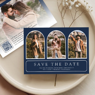 Navy Blau Minimaler Bogen Foto QR Code Hochzeit Save The Date