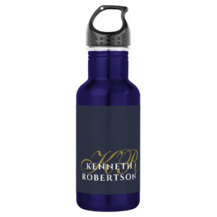 Navy Blau Minimalistisches Monogramm Gold Weiß Män Edelstahlflasche