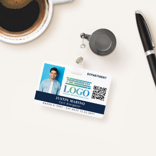 Navy Blau mit Logo Foto QR-Code Mitarbeiter-ID Ausweis