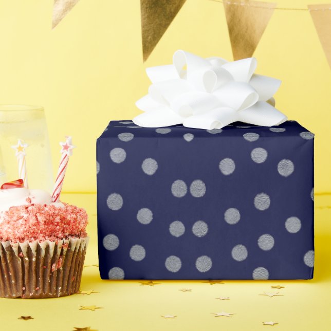 Navy Blau mit Silver Glitzer Dots Geschenkpapier (Geburtstagsparty)