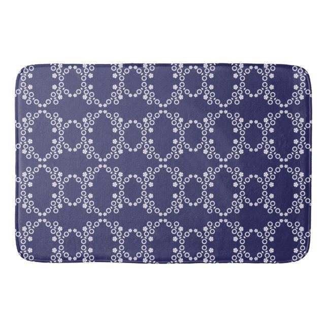 Navy Blau mit weißem geometrischem Muster Bath Mat Badematte (Vorderseite)