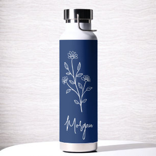 Navy Blau Name Floral Junggesellinnenabschied Brau Trinkflasche