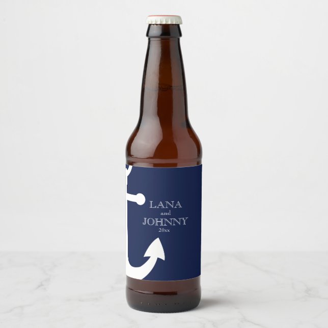 Navy Blau, nautisch mit Anker Bierflaschenetikett (Vorderseite)