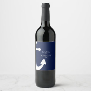 Navy Blau, nautisch mit Anker Weinetikett