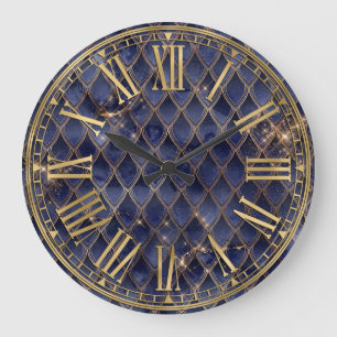 Navy Blau Ombre & Gold Glitzer Drachen Schuppen Große Wanduhr