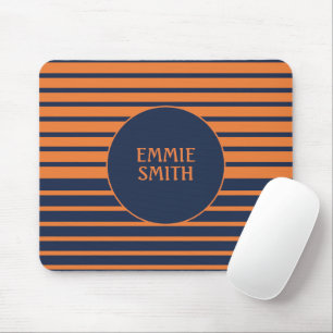 Navy Blau Orange Gestreift Personalisiert Mousepad