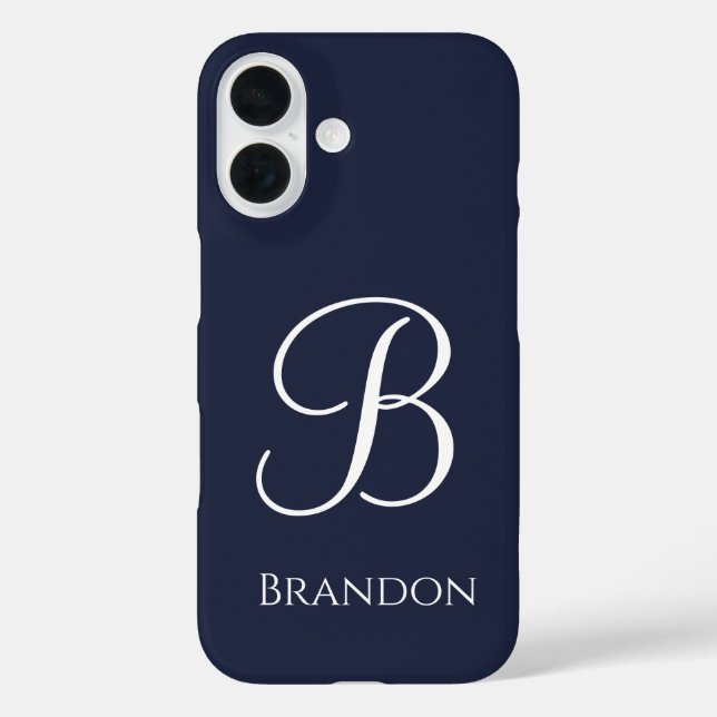 Navy Blau personalisierter Name und Monogramm iPhone 16 Hülle (Rückseite)