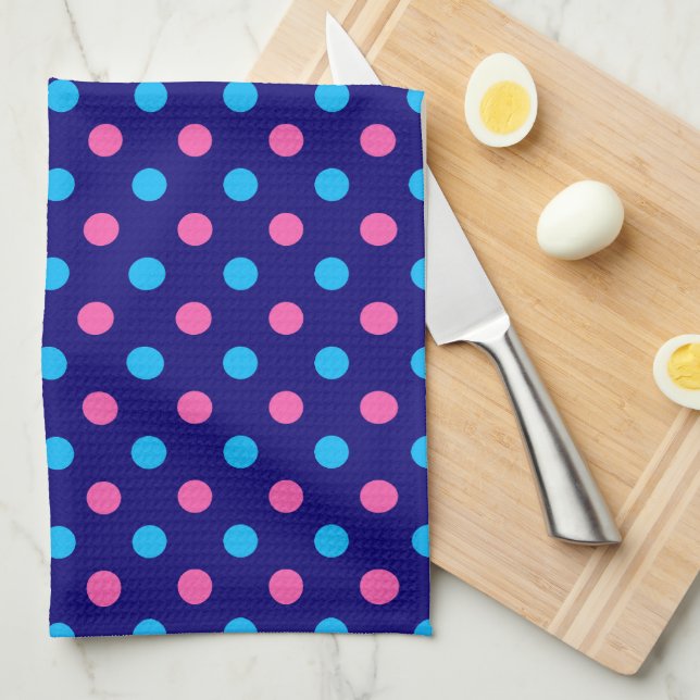 Navy Blau Pink Cyan Punkte-Muster Geschirrtuch (Viertel Falte)