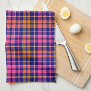 Navy Blau Pink Orange Karo Tartan Design Geschirrtuch