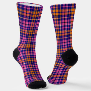 Navy Blau Pink Orange Karo Tartan Design Socken