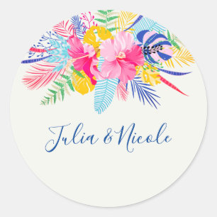 Navy Blau Pink Wilde Regenwald Immergrün Hochzeit Runder Aufkleber