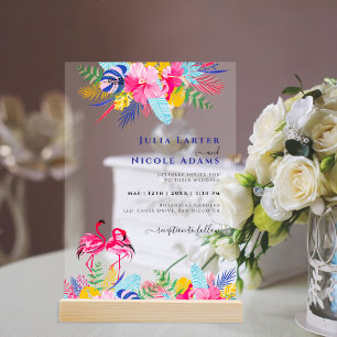 Navy Blau Pink Wilder Regenwald Immergrün Hochzeit Acryleinladungen