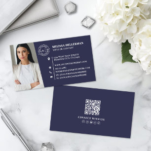 Navy Blau Professionelles QR-Code-Foto-Logo Visitenkarte
