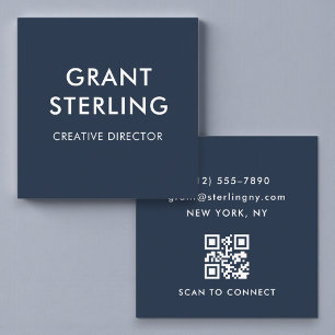 Navy Blau QR Code Einfache Minimale Typografie Quadratische Visitenkarte