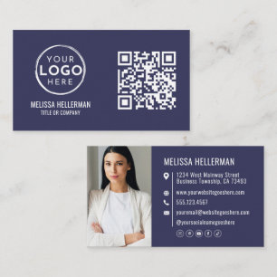 Navy Blau QR-Code Professionelles Foto Ihr Logo Visitenkarte