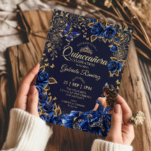 Navy Blau Quinceañera Golden Tiara Rosen