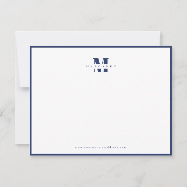 Navy Blau Rahmen Fette Schrift Einfaches Monogramm Mitteilungskarte (Vorderseite)