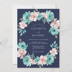 Navy-Blau reiche botanische Hochzeit Einladung