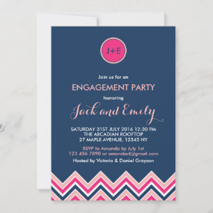 Navy Blau Rosa Chevron Verlobungsparty-Einladung Einladung