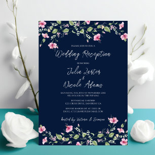 Navy-Blau-Rosa-Hibiskusblüten-Hochzeitsempfang Einladung