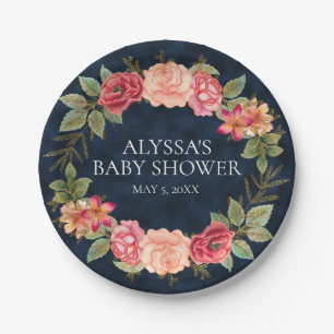 Navy Blau Rosa Rote Blumen Custom Baby Shower Pappteller
