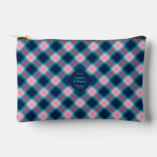Navy Blau & Rosa Tartan Karo personalisiert Zubehörtasche