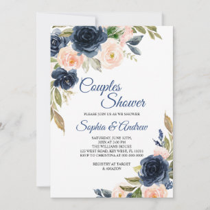 Navy Blau & Rosé Blumige Hochzeitseinladung für Pa Einladung