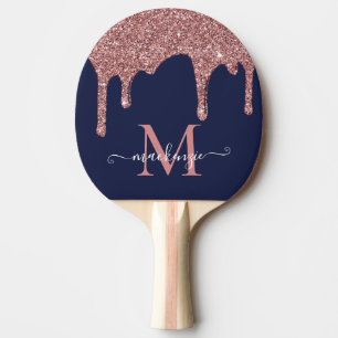 Navy Blau Rose Gold Glitter Tropfen Monogramm Tischtennis Schläger