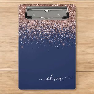 Navy Blau Rose Gold Rosarot Glitter Monogramm Mini Klemmbrett