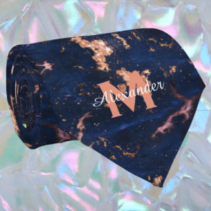 Navy Blau Rose Goldfolie Marmor Monogramm Krawatte