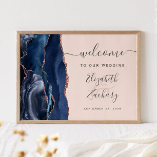 Navy Blau Roségold Achat Rosa Hochzeitsbegrüßung Poster