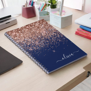 Navy Blau Roségold Blush Rosa Glitter Monogramm Notizblock
