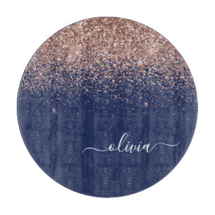 Navy Blau Roségold Blush Rosa Glitter Monogramm Schneidebrett