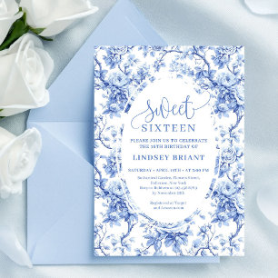 Navy Blau Rosen Digitale Blüten Sweet Sixteen Einladung