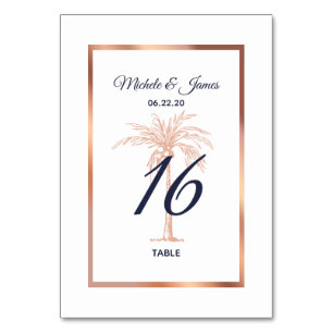 Navy Blau Rosen Gold Kupfer Palme Hochzeit Tischnummer