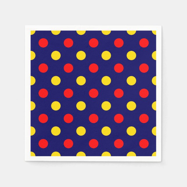 Navy Blau Rot Gelb Punkte Design  Serviette (Vorderseite)