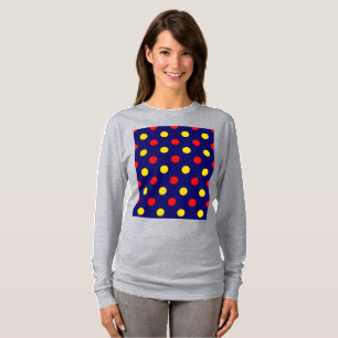 Navy Blau Rot Gelb Punkte Design T-Shirt