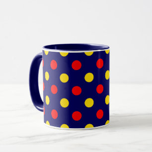 Navy Blau Rot Gelb Punkte Design Tasse