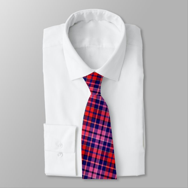 Navy Blau Rot Pink Kariert Tartan Design  Krawatte (Gebunden)