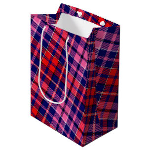 Navy Blau Rot Pink Kariert Tartan Design  Mittlere Geschenktüte