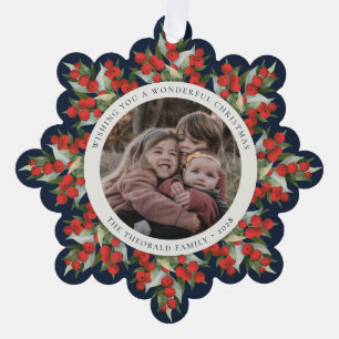 Navy Blau Rote Beeren+Grün Weihnachtspapier Ornament Karte